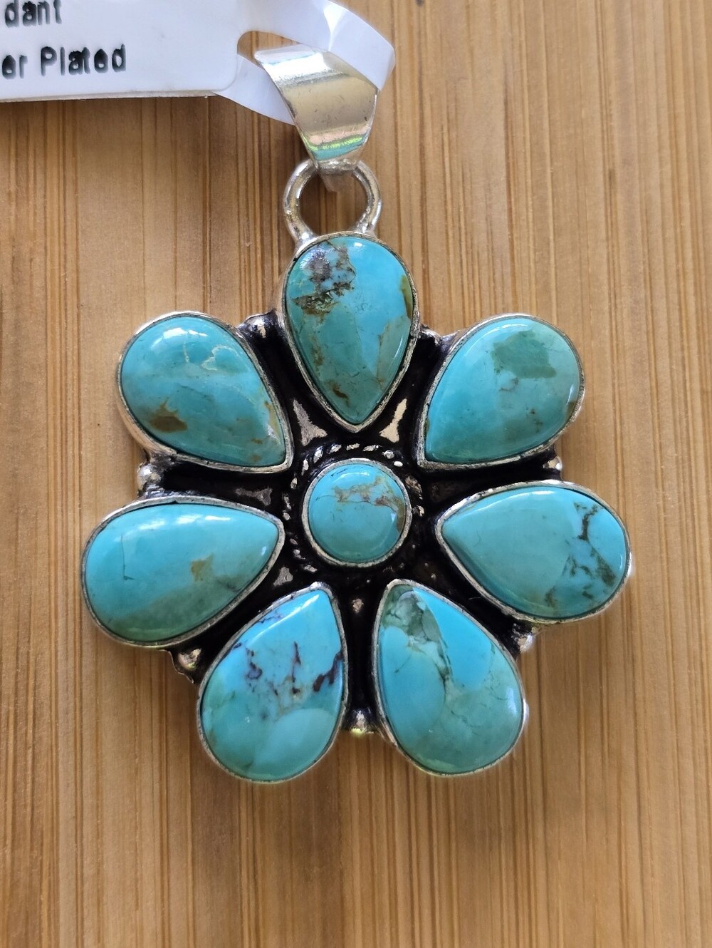 Mojave Turquoise Cluster Pendant In Silver Plated  Copper, Southwestern